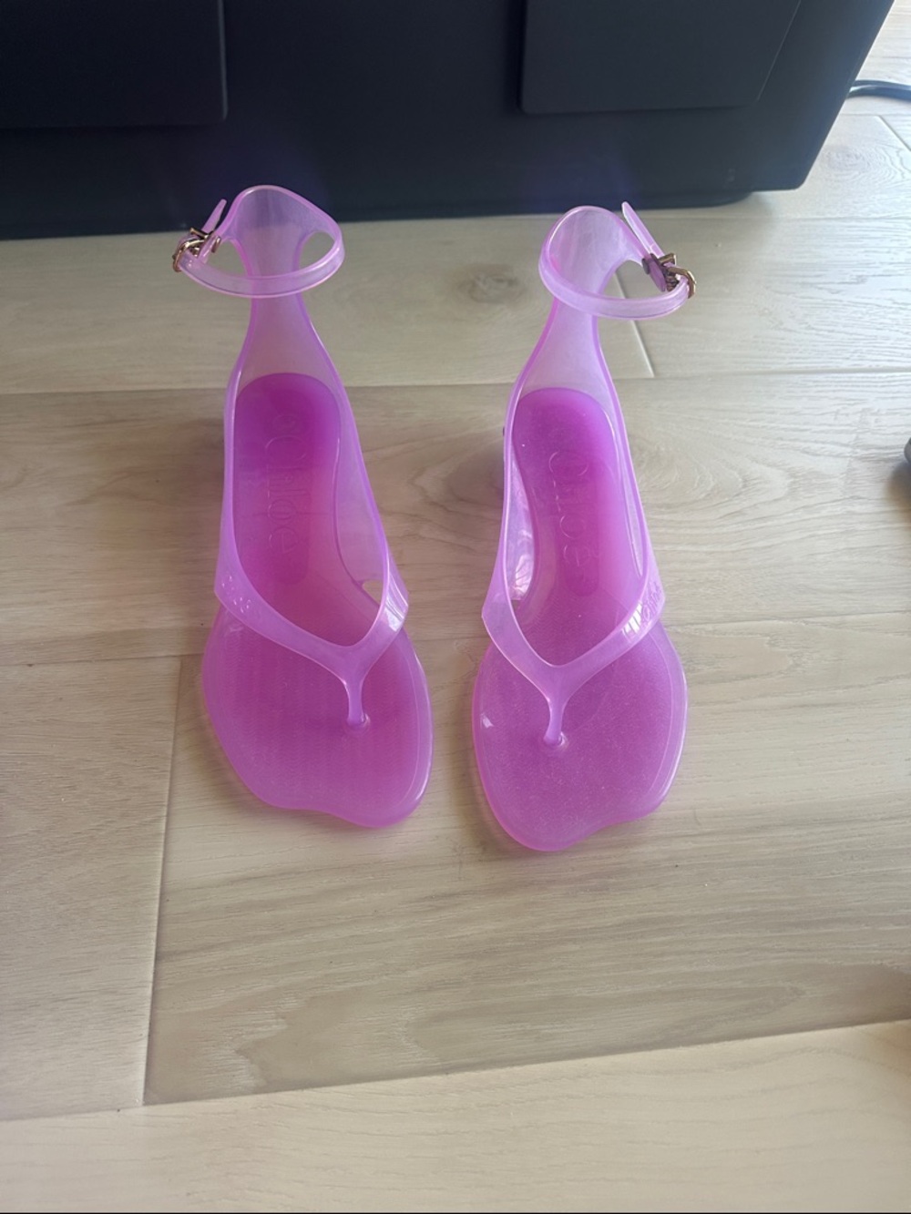 Pink Jelly Ankle-Strap Thong Sandals